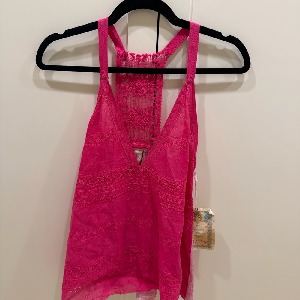 Aratta Hot Pink Eyelet Lace-Back Tank